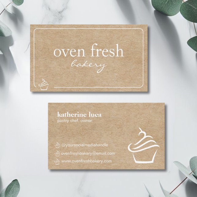 Modern Kraft White Cupcake Bakery  Business Card (Creator Uploaded)