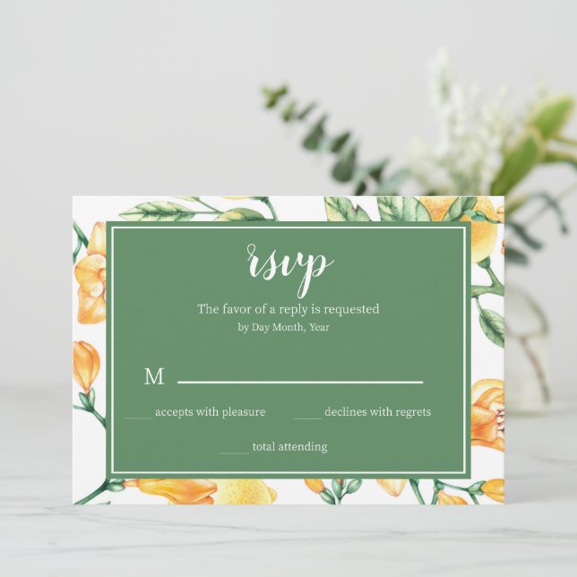 Modern La Dolce vita Lemon RSVP Invitation (Standing Front)