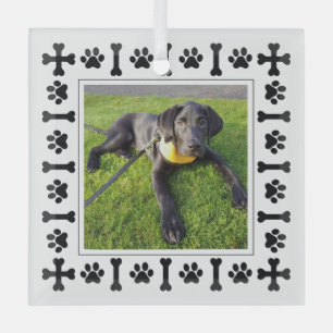 Modern Labrador Retriever Dogs & Love Paws  Glass Tree Decoration