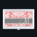 Modern Lace Damask Pattern - Coral and Grey Business Card Holder<br><div class="desc">Trendy and feminine floral damasks with popular colours. The damask has a whimsical chalkboard look.</div>