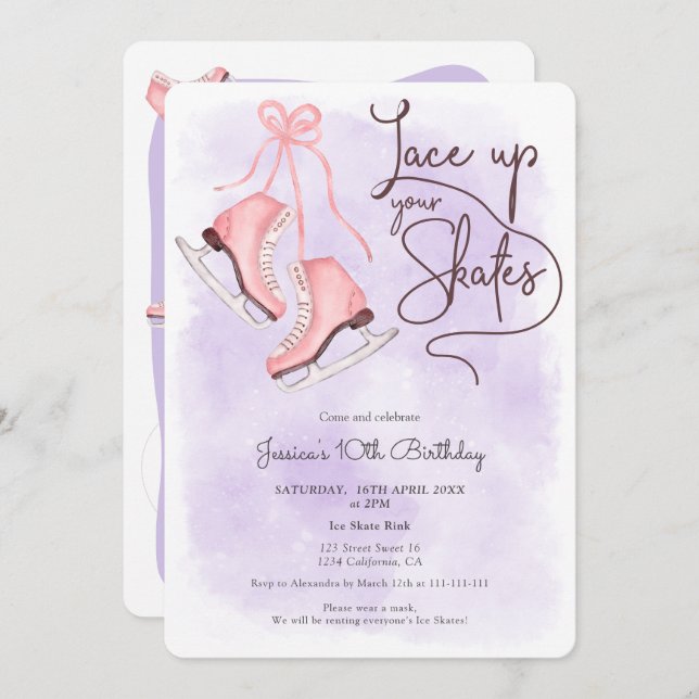 Modern lace up your skates ice skate birthday invitation (Front/Back)