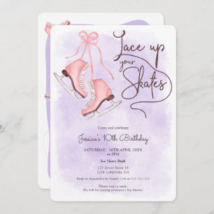 Modern lace up your skates ice skate birthday invitation