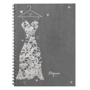 Modern Lace Wedding Dress Grey Chic Bridal Shower Spiral Notebook
