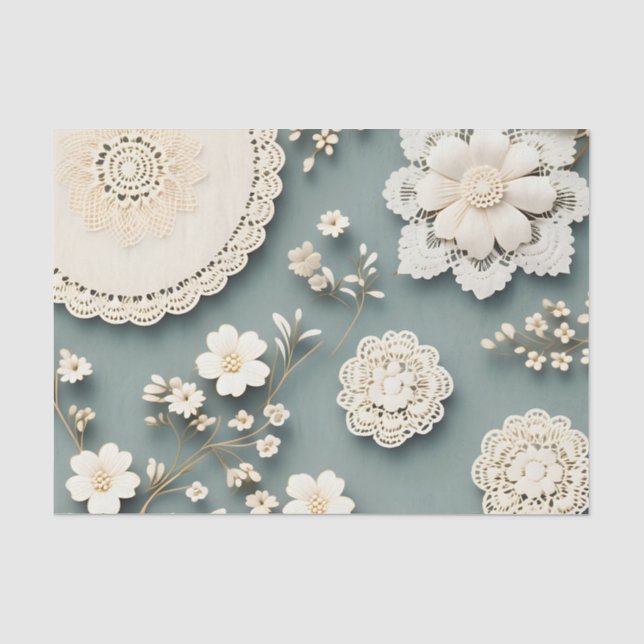 Modern Lace White Flowers Tissue Paper (Front)