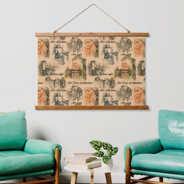 modern ladies and houses hanging tapestry (Living Room)