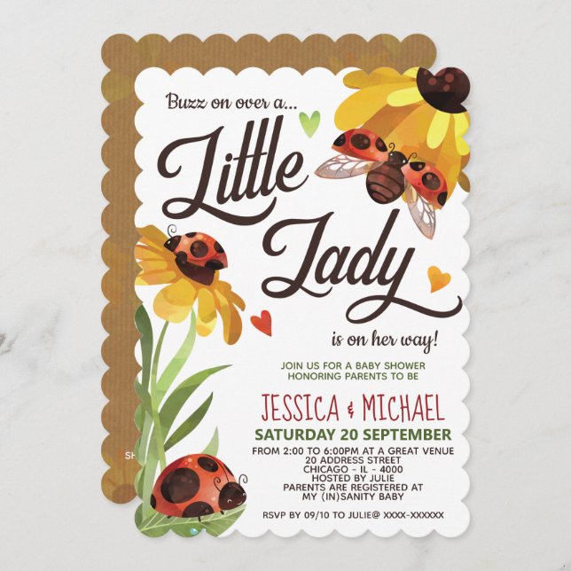 Modern Lady Bug Baby Shower Invitation (Front/Back)