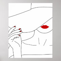 Modern Lady In Hat With Red Lipstick Line Art