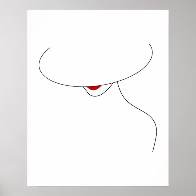 Modern Lady With Hat In Red Lipstick Line Art Poster (Front)