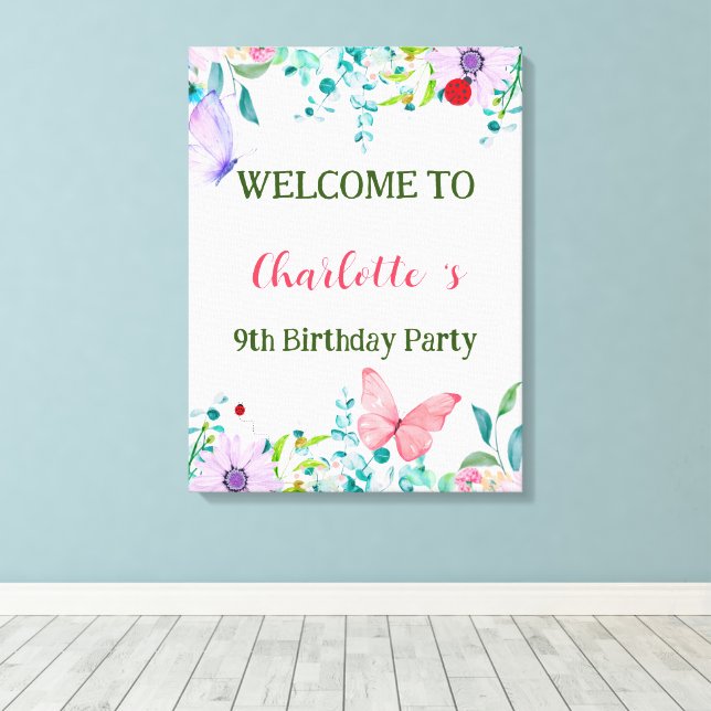 Modern Ladybug Butterfly colourful flower Birthday Canvas Print (Insitu(Wood Floor))