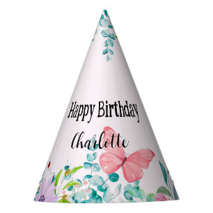 Modern Ladybug Butterfly colourful flower Birthday Party Hat