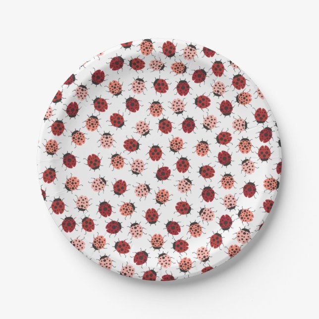 Modern Ladybugs in Red and Pink Paper Plate (Front)