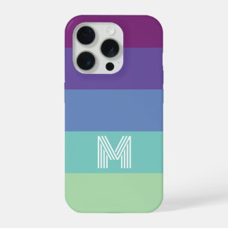Modern Lagoon Stripes, Purple Blue Custom Monogram iPhone 15 Pro Case