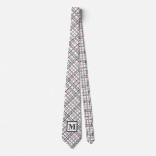 Modern {laid Silver Grey Red Monogram Gift For Him Tie