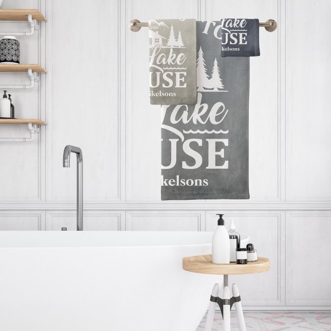 Modern Lake House Family Name Bath Towel Set (Creator Uploaded)