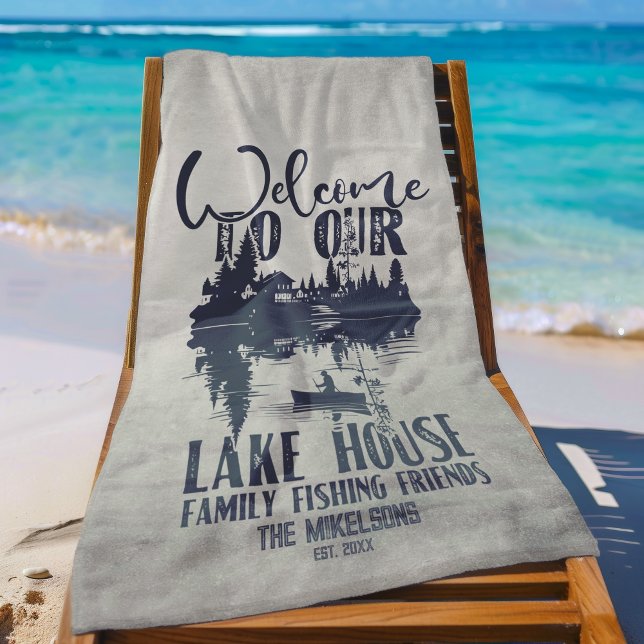 Modern Lake House Family Name Beach Towel (Creator Uploaded)