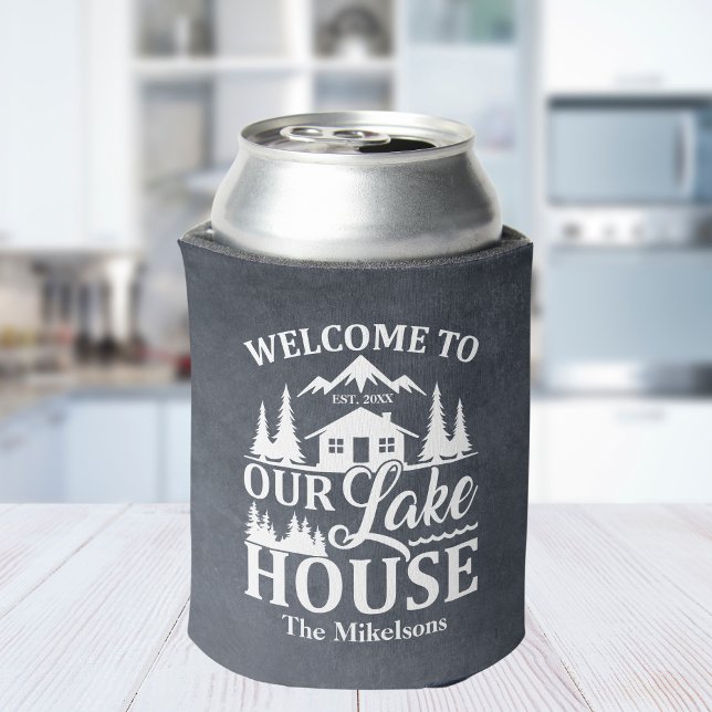 Modern Lake House Family Name Can Cooler (Creator Uploaded)