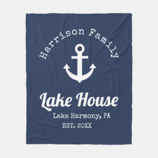 Modern Lake House Family Name  Fleece Blanket