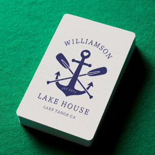 Modern Lake House Family Name Nautical   Navy Blue Playing Cards