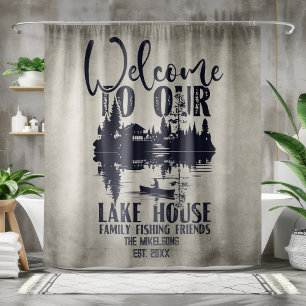 Modern Lake House Family Name Shower Curtain