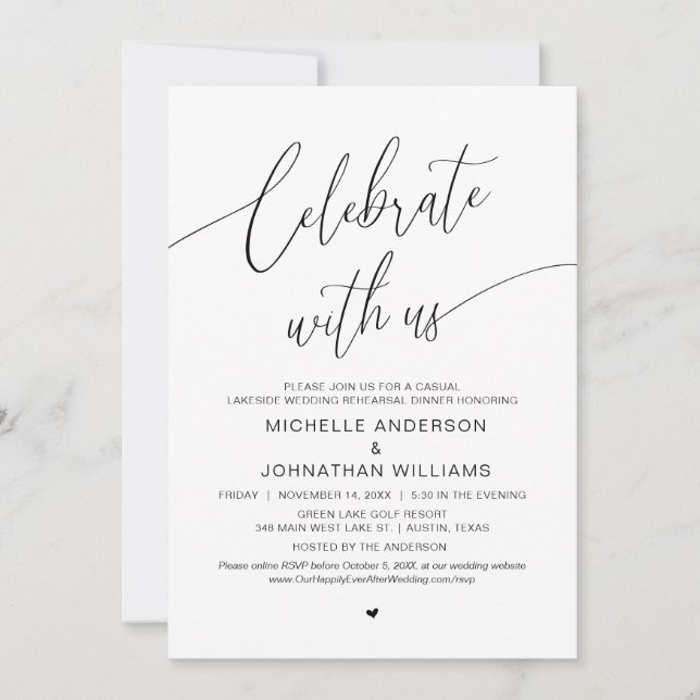 Modern Lakeside Casual Wedding Rehearsal Dinner Invitation (Front)