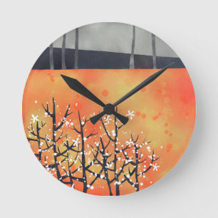 Modern Landscape Art Orange Round Clock