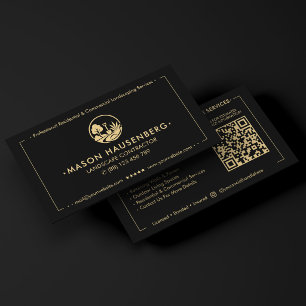 Modern Landscape Contractor Lawn Care Black  Business Card