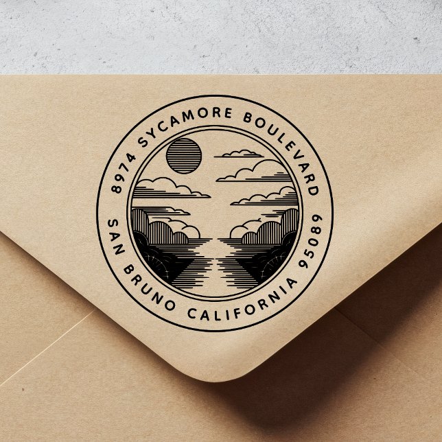 Modern Landscape Wooden Return Address Stamp (Creator Uploaded)
