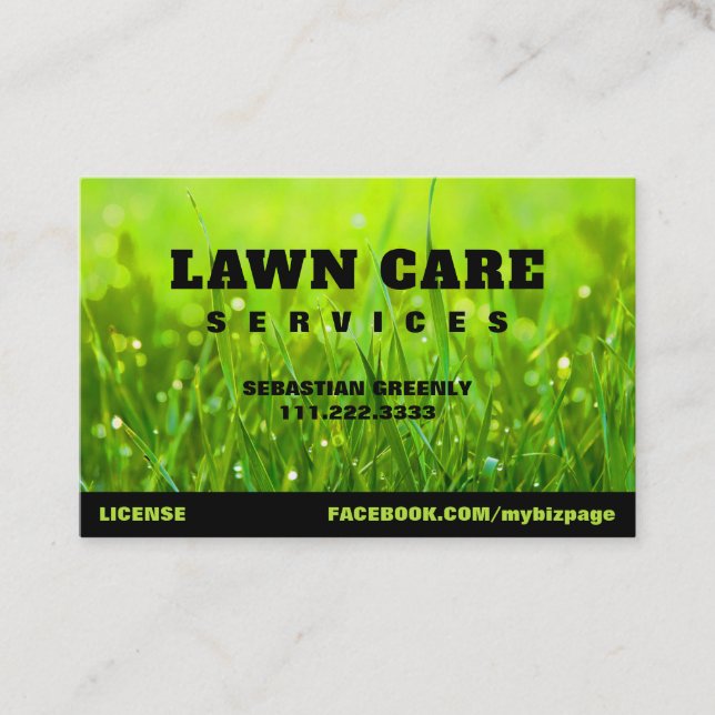 *~* Modern Landscaping Green Grass Lawn Care Business Card (Front)