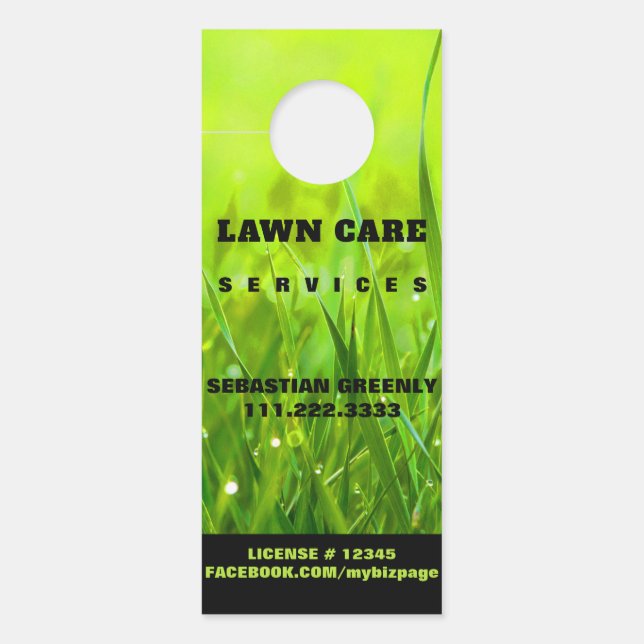 *~* Modern Landscaping Green Grass Lawn Care Door Hanger (Front)