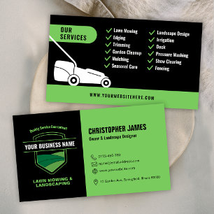 Modern Landscaping Lawn Mowing Black & Green Business Card