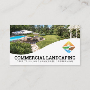 Modern Landscaping Logo Residential Backyard Business Card
