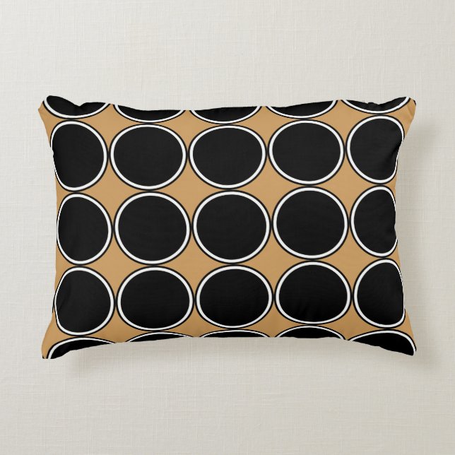 Modern Large Circles Motif Black White With Tan Decorative Cushion (Front)