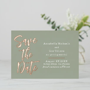 Modern Large Font on Sage Green Save the Date