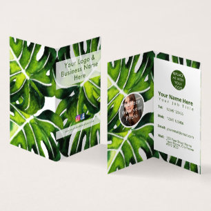 Modern large green palm leaves business card