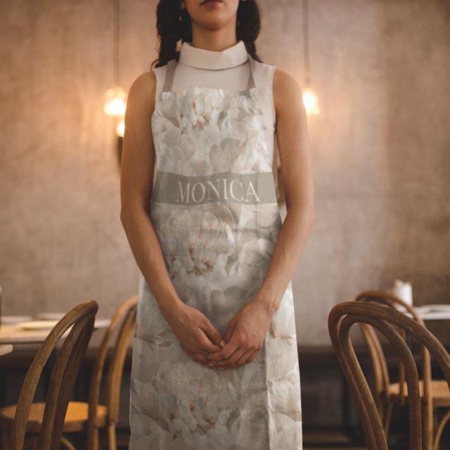 Modern Large White Peony Floral Flower  Apron (Creator Uploaded)