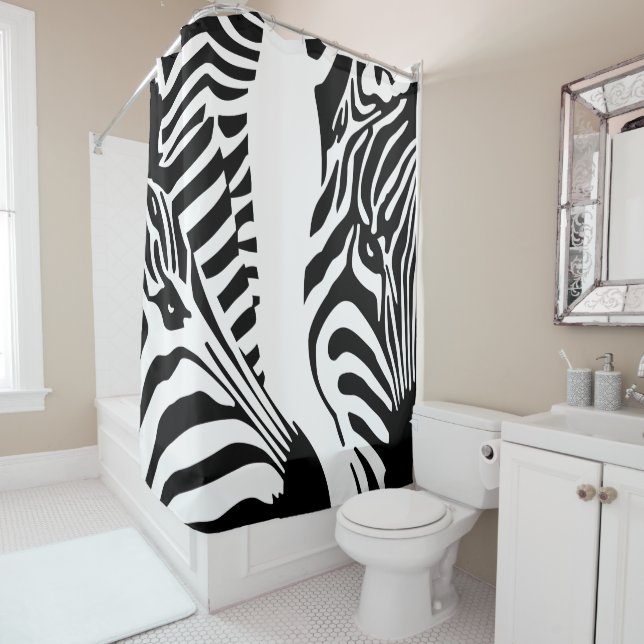 Modern Large Zebra Faces Shower Curtain (In Situ)