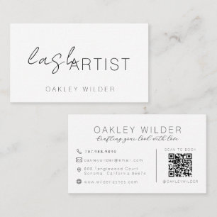 Modern Lash Artist Cocoa Script QR Code Business Card