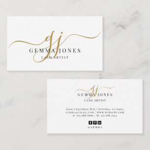 Modern Lash Artist Gold Script Monogram Name Business Card