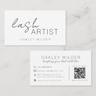 Modern Lash Artist Script QR Code Business Card
