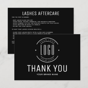 Modern lashes aftercare business logo thank you card