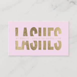 Modern lashes cut out faux gold typography pink business card