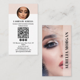 Modern Lashes Qr Code Photo Blush Pink Business Card