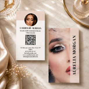Modern Lashes Qr Code Photo Blush Pink Business Card