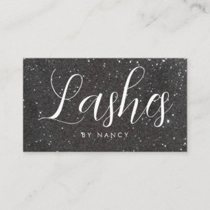 Modern lashes Typography Black Glitter Business Card