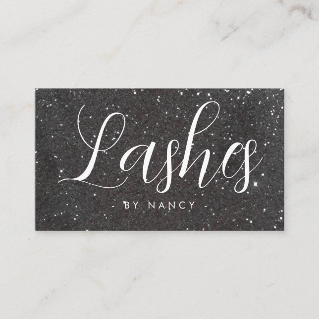 Modern lashes Typography Black Glitter  Business Card (Front)