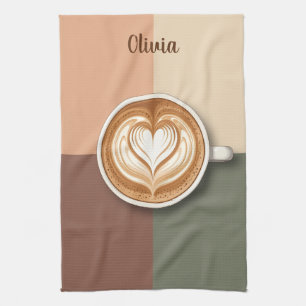 Modern Latte Art Heart  Tea Towel