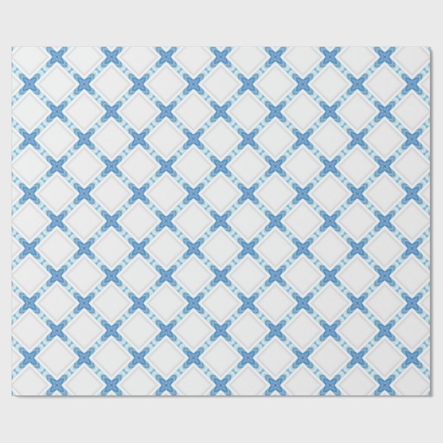 Modern lattice blue white classy wrapping paper (Flat)