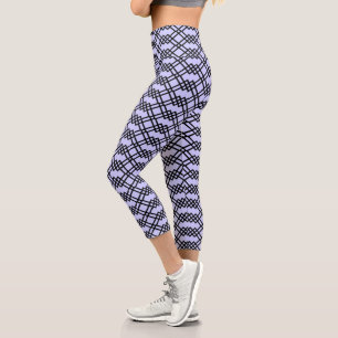 Modern Lattice Geometric Black & Light Periwinkle Capri Leggings