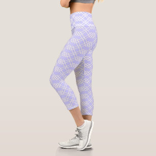 Modern Lattice Geometric Light Periwinkle & White Capri Leggings