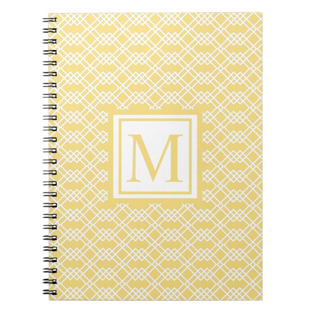 Modern Lattice Geometric Monogram Butter Yellow Notebook (Front)